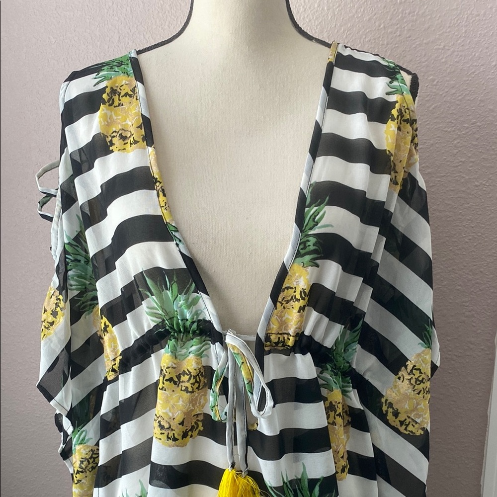 Striped Pineapple Print Swim Coverup - Picture 4 of 8